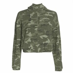 MONROW Urban Camo Zip-Up Crop Casual Hoodie Size XS